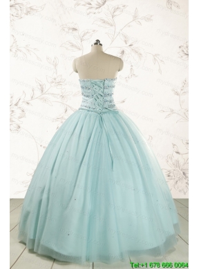 2015 Exclusive Apple Green Quinceanera Dresses with Reinstones