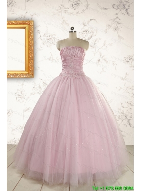 2015 Light Pink Strapless Simple Sweet 16 Dresses with Appliques