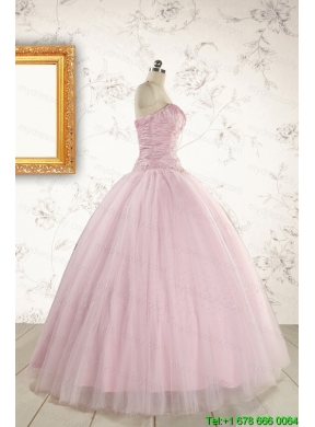 2015 Light Pink Strapless Simple Sweet 16 Dresses with Appliques