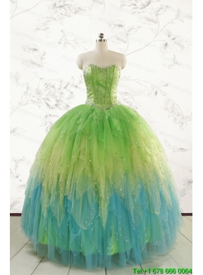 2015 New Style Beading and Ruffles Quinceanera Dresses in Multi Color
