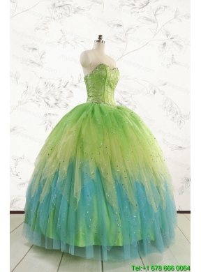 2015 New Style Beading and Ruffles Quinceanera Dresses in Multi Color