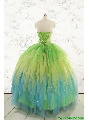 2015 New Style Beading and Ruffles Quinceanera Dresses in Multi Color