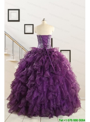 2015 New Style Purple Quinceanera Dresses with Beading and Ruffles