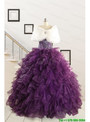 2015 New Style Purple Quinceanera Dresses with Beading and Ruffles