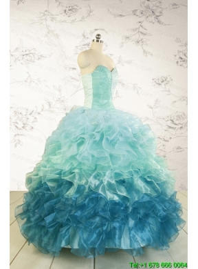 2015 Prefect Blue Quinceanera Dresses with Beading and Ruffles