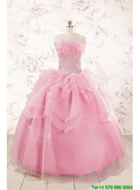 2015 Pretty Appliques Baby Pink Quinceanera Dresses