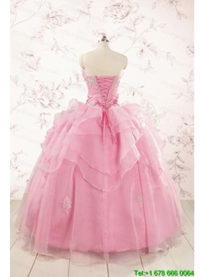 2015 Pretty Appliques Baby Pink Quinceanera Dresses