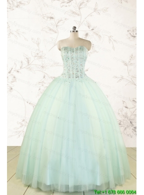 Cheap 2015 Light Blue Sweet 15 Dresses with Beading