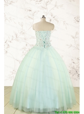 Cheap 2015 Light Blue Sweet 15 Dresses with Beading