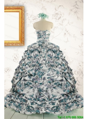 Exquisite Turquoise Sweep Train Quinceanera Dresses with Beading For 2015