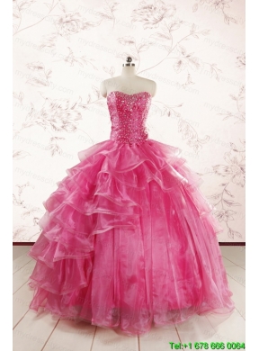 Hot Pink Sweetheart Beading Quinceanera Dresses with Brush Train