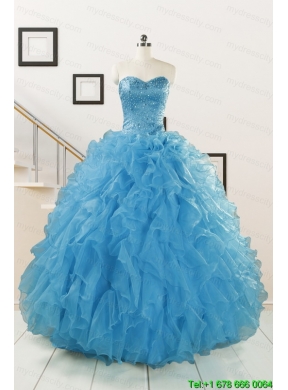 Hot Sell Beading Quinceanera Dresses Ruffled in Blue