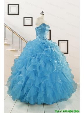 Hot Sell Beading Quinceanera Dresses Ruffled in Blue