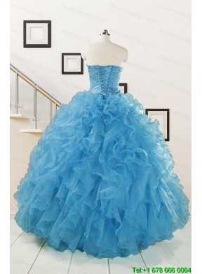 Hot Sell Beading Quinceanera Dresses Ruffled in Blue