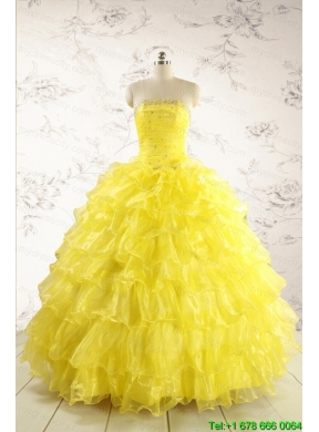 New Style Yellow Quinceanera Dresses with Beading and Ruffles