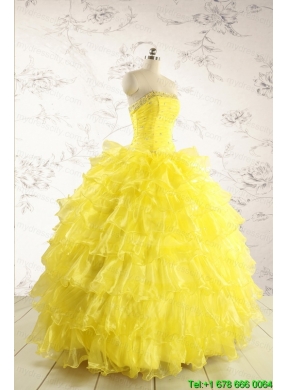 New Style Yellow Quinceanera Dresses with Beading and Ruffles