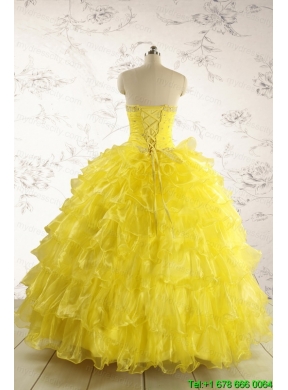New Style Yellow Quinceanera Dresses with Beading and Ruffles