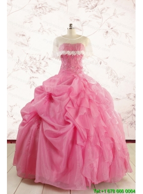 Perfect Rose Pink Quinceanera Gowns with Pick Ups for 2015