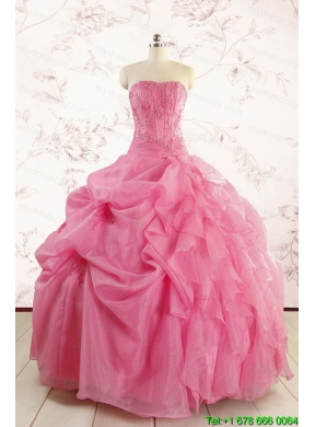 Perfect Rose Pink Quinceanera Gowns with Pick Ups for 2015