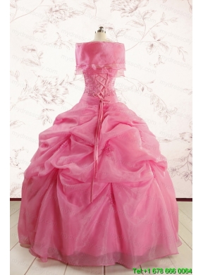 Perfect Rose Pink Quinceanera Gowns with Pick Ups for 2015