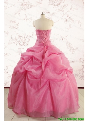 Perfect Rose Pink Quinceanera Gowns with Pick Ups for 2015