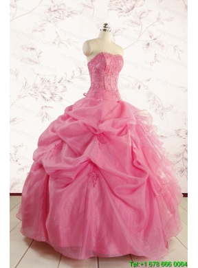 Perfect Rose Pink Quinceanera Gowns with Pick Ups for 2015