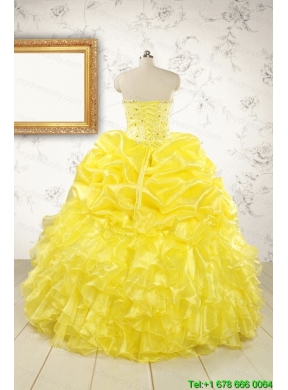 Popular Sweetheart Yellow Quinceanera Dresses with Beading