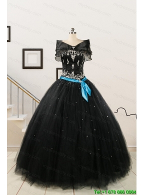 Pretty Appliques and Beading Black Quinceanera Dresses