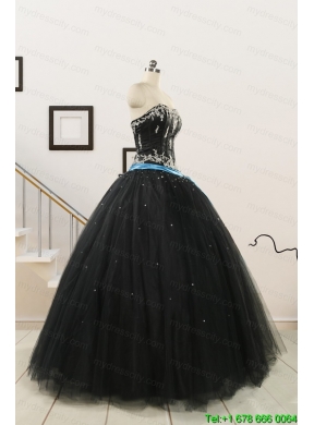 Pretty Appliques and Beading Black Quinceanera Dresses