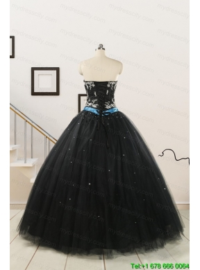Pretty Appliques and Beading Black Quinceanera Dresses