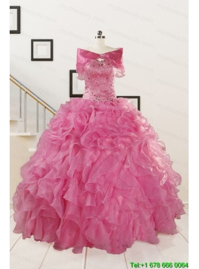 Puffy Sweetheart Pink Quinceanera Dresses with Beading