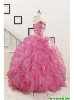 Puffy Sweetheart Pink Quinceanera Dresses with Beading