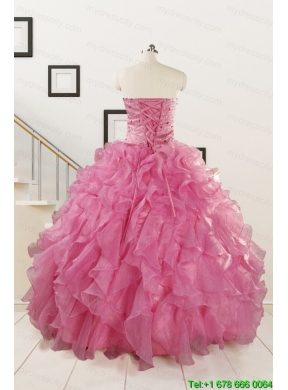 Puffy Sweetheart Pink Quinceanera Dresses with Beading