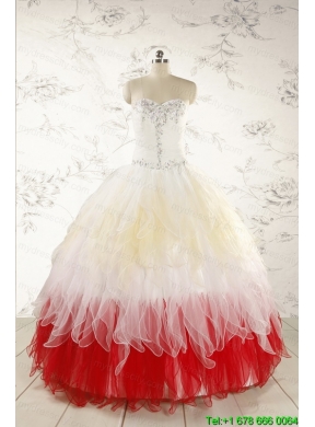 Unique Multi Color Sweetheart Ruffled Quinceanera Dresses wth Beading