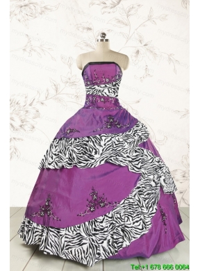Unique Purple Quinceanera Dresses with Embroidery and Zebra