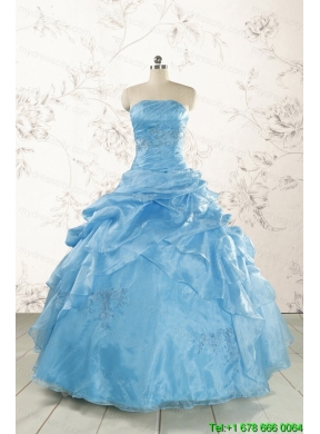 2015 Aqua Blue Hot Sale Appliques Quinceanera Dresses