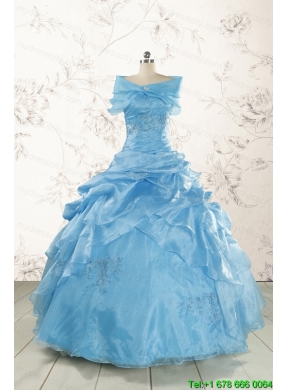 2015 Aqua Blue Hot Sale Appliques Quinceanera Dresses