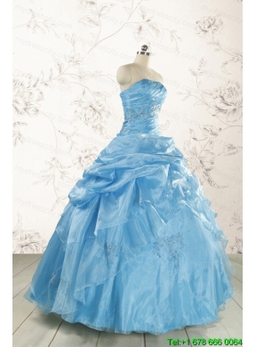 2015 Aqua Blue Hot Sale Appliques Quinceanera Dresses