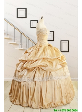 2015 Brand New Champagne Quinceanera Dresses with Appliques