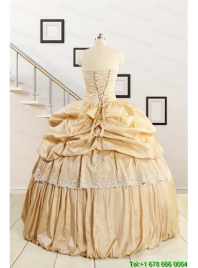 2015 Brand New Champagne Quinceanera Dresses with Appliques
