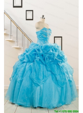 2015 Fashionable Sweetheart Beading Quinceanera Dress in Aqua Blue