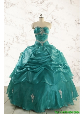 2015 Pretty Dark Green Sweet 16 Dresses with Appliques