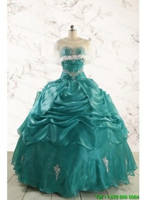 2015 Pretty Dark Green Sweet 16 Dresses with Appliques
