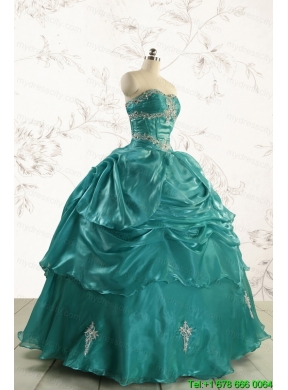 2015 Pretty Dark Green Sweet 16 Dresses with Appliques