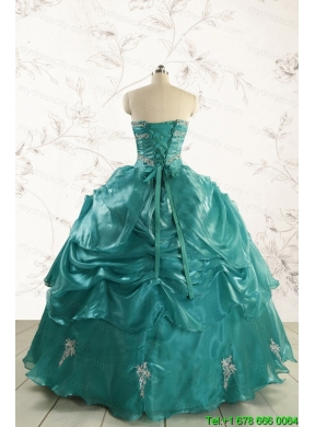 2015 Pretty Dark Green Sweet 16 Dresses with Appliques