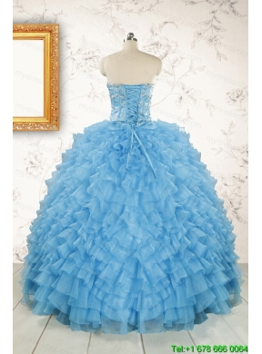 2015 Pretty Sweetheart Baby Blue Sweet 15 Dresses with Beading