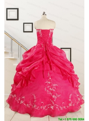 2015 Pretty Sweetheart Embroidery Quinceanera Dress in Coral Red