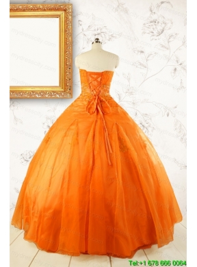 2015 Princess Orange Quinceanera Dresses with Appliques