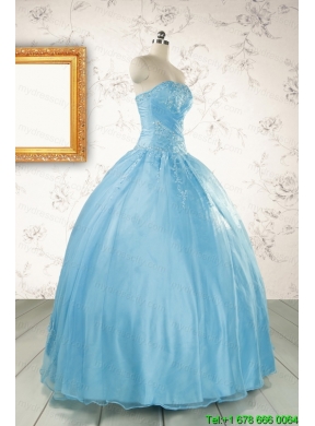 2015 Puffy Beading Aqua Blue Quinceanera Dress with Wraps