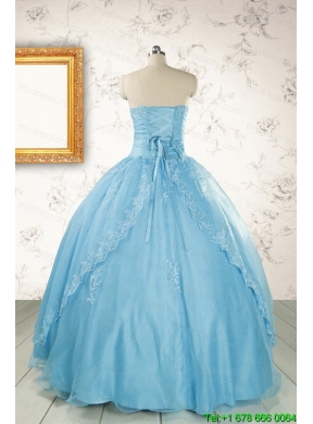 2015 Puffy Beading Aqua Blue Quinceanera Dress with Wraps